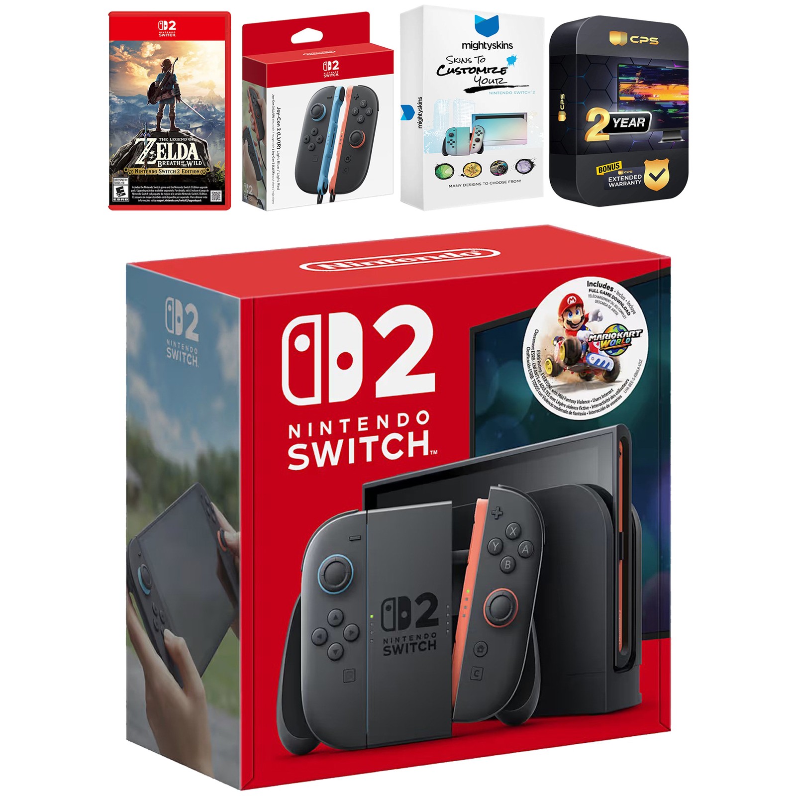 Nintendo Switch 2 + Mario Kart World + Zelda Breath of the Wild, Extra Joy Cons
