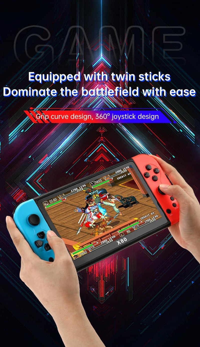 New X80 Bluered Handheld Game Console 16Gb Build in Many Games 7 Inch HD Output