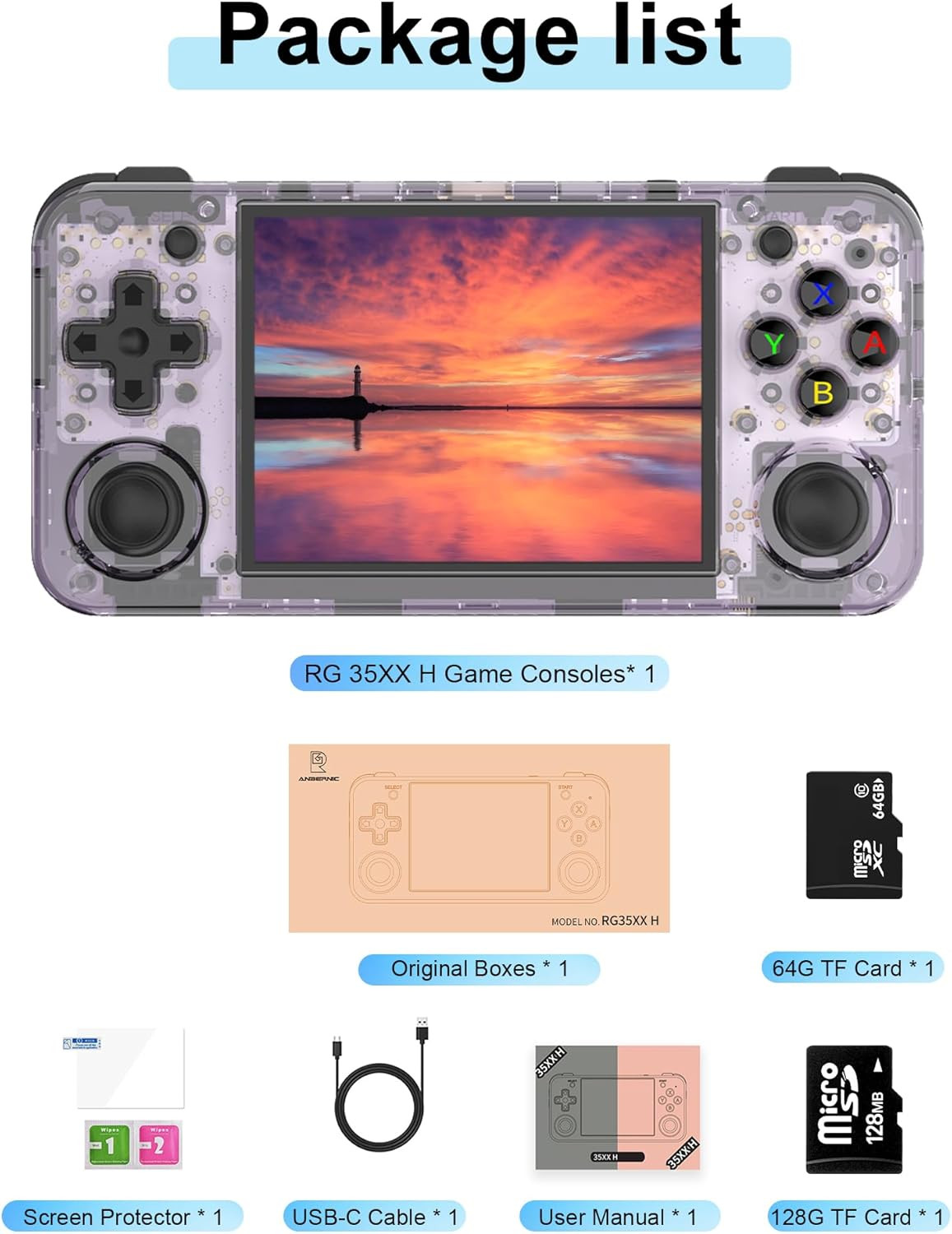 RG35XX H Retro Handheld Game Console 3.5 Inch IPS Screen Linux OS Built-In 64G +