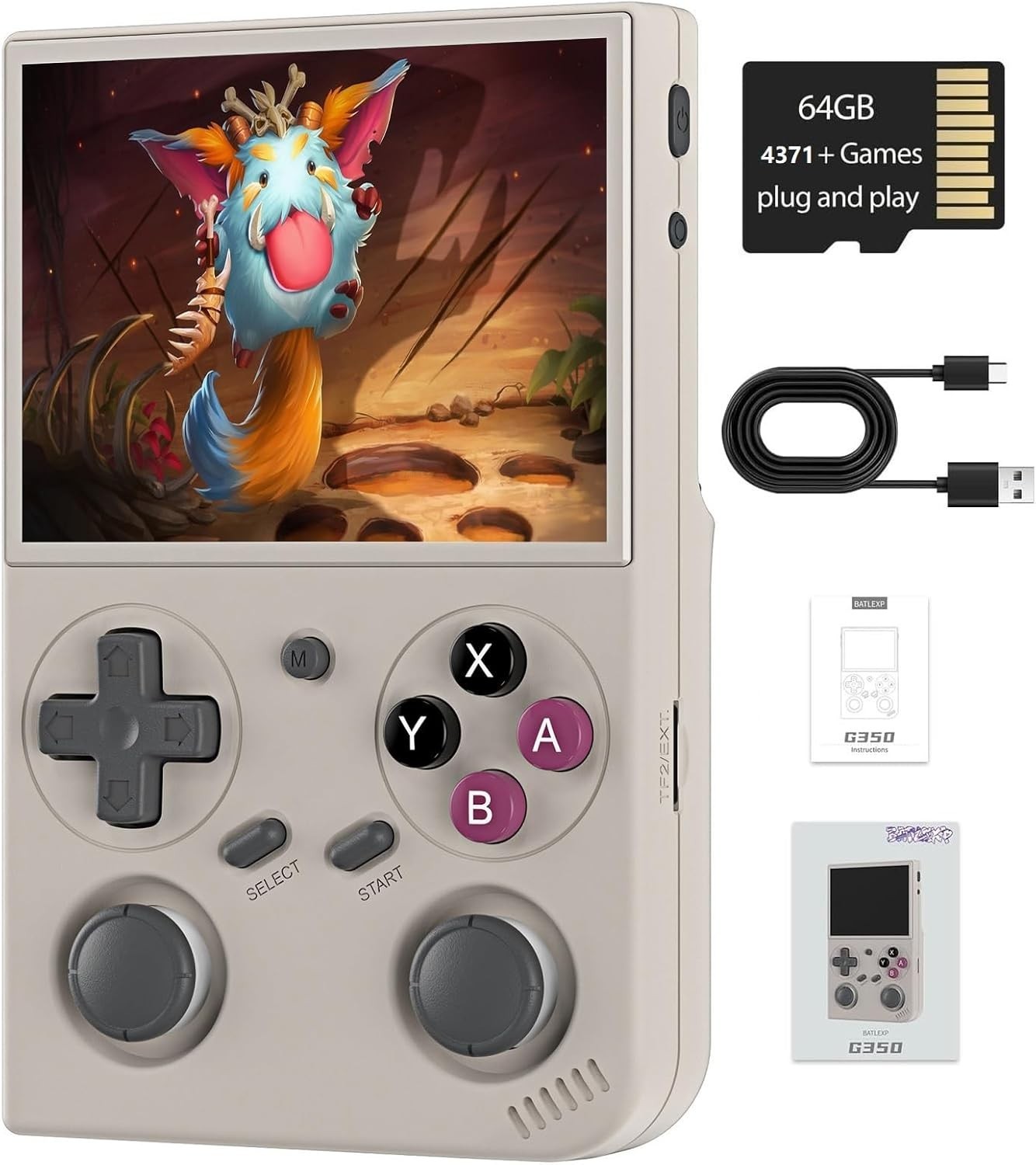 G350 Handheld Game Console – 64GB Storage, 3200mAh Battery, 4371 Games Preloaded