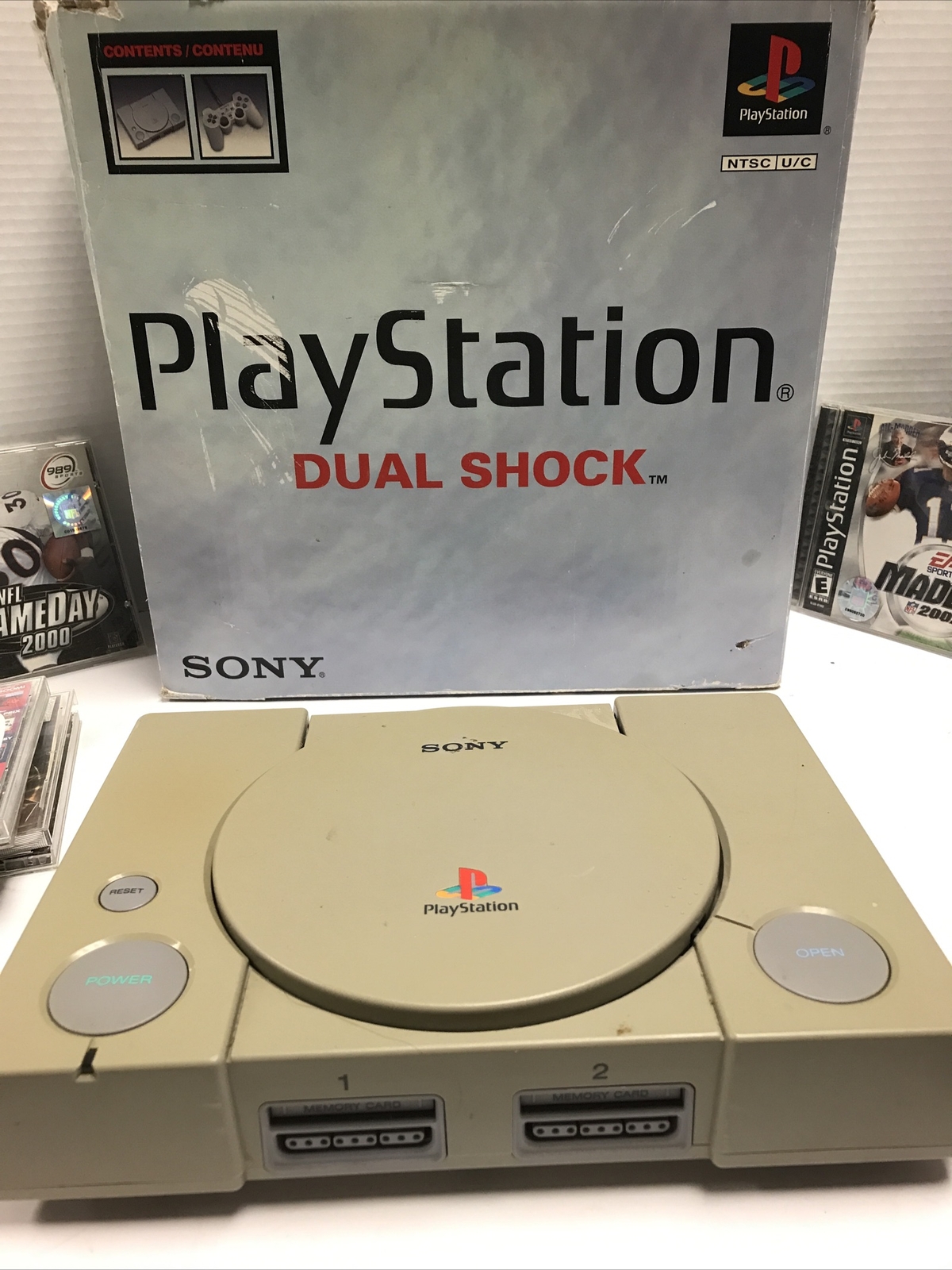 PS1 Console SCPH-9001 in Box with Controllers 12 Games Memory Cards Powers On