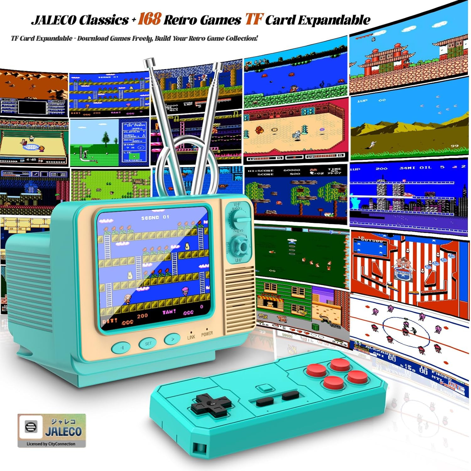 Retro Handheld Game Console – GV300S JALECO+168 Classic Games Mini TV Style with