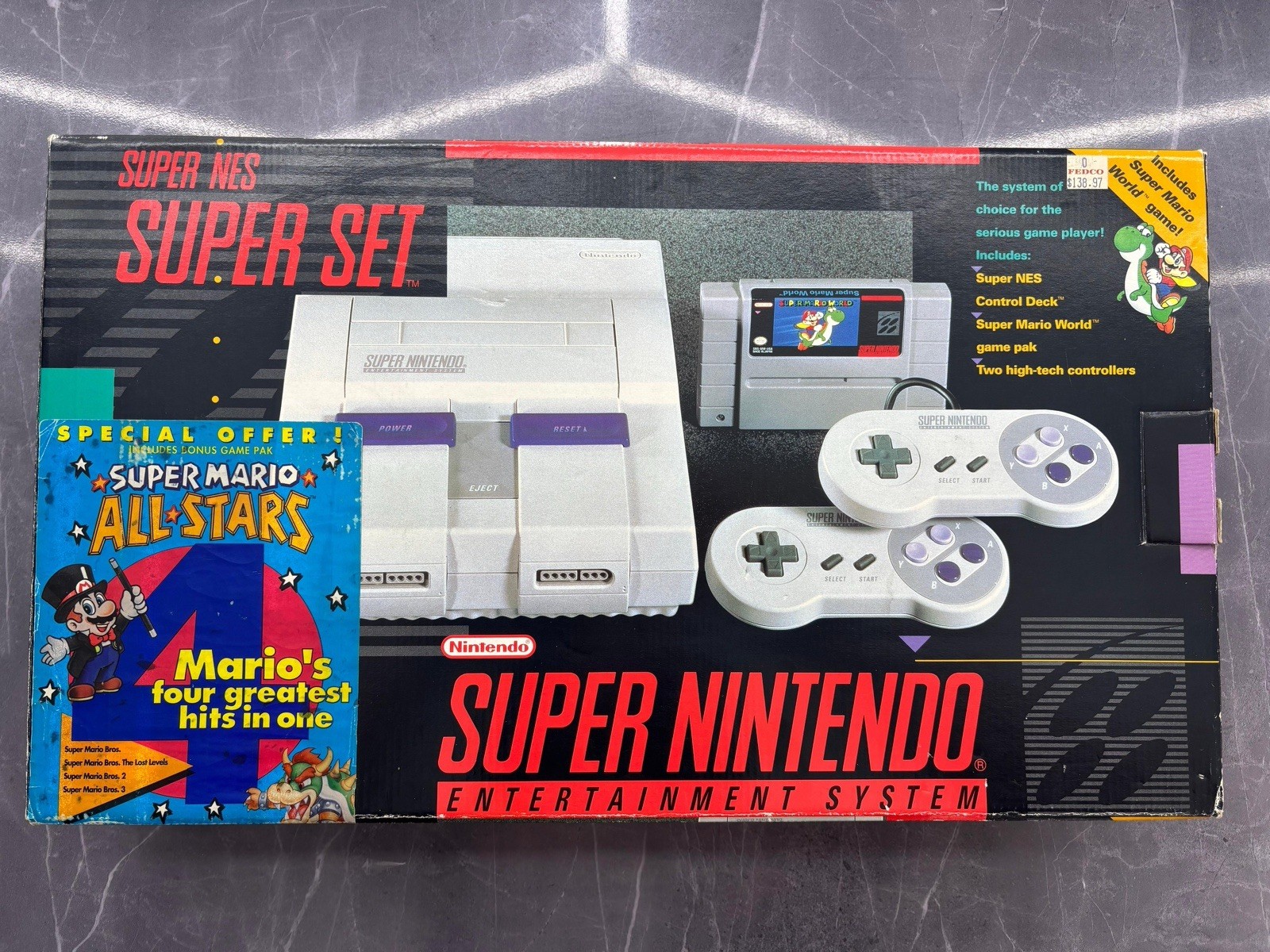 Super NES Super Set Super Nintendo In Box Matching Serial # PRISTINE CONDITION