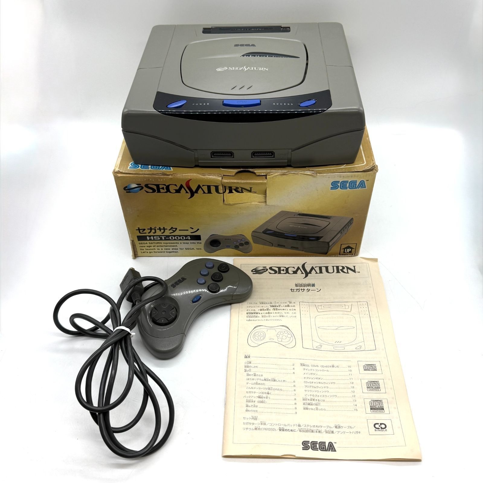Sega Saturn Console Gray HST-3210 w/Controller Operating instructions USED Japan