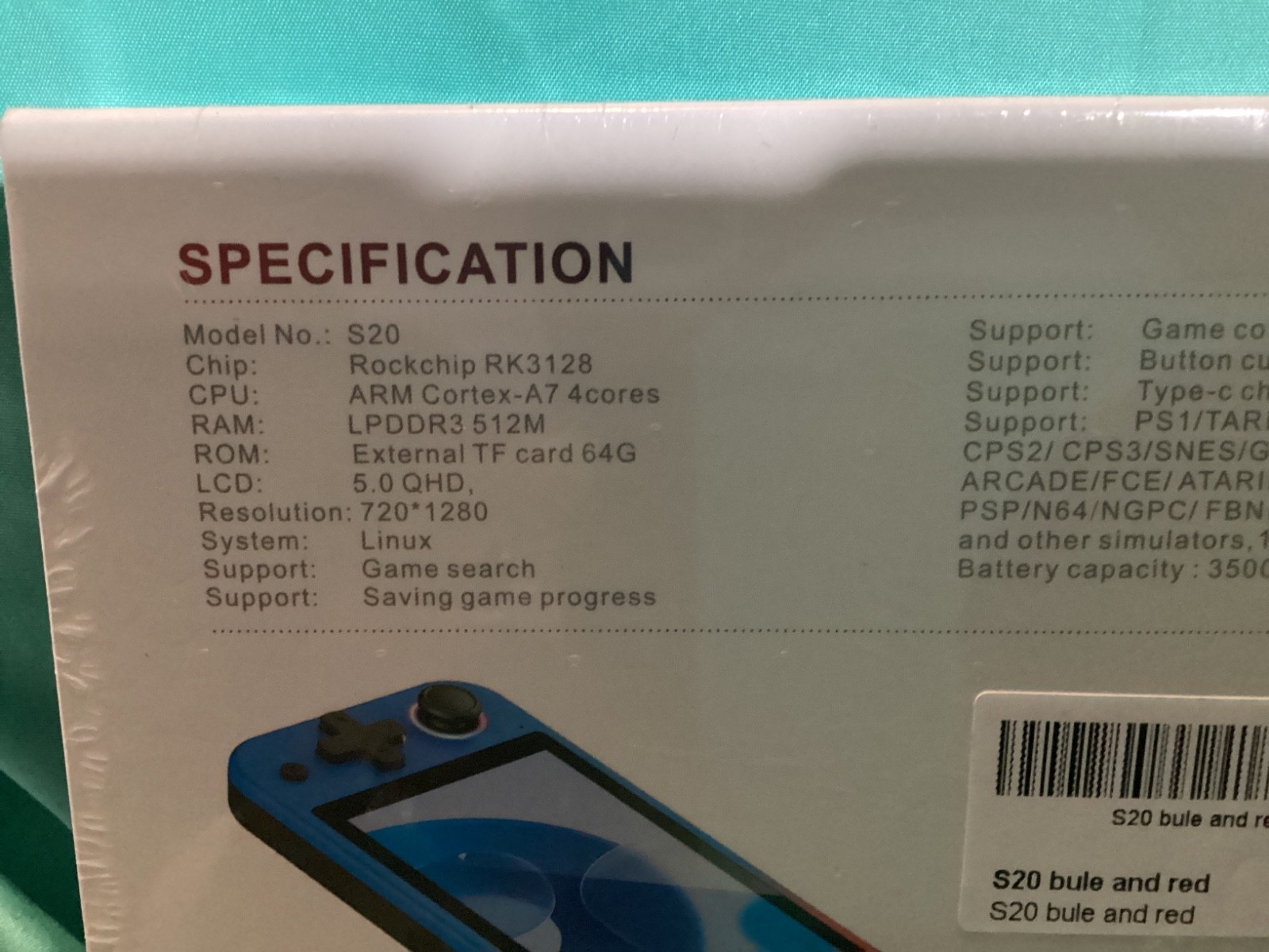 S20 Pocket Player Handheld Game Console, 15000 Built In Games, 64GB