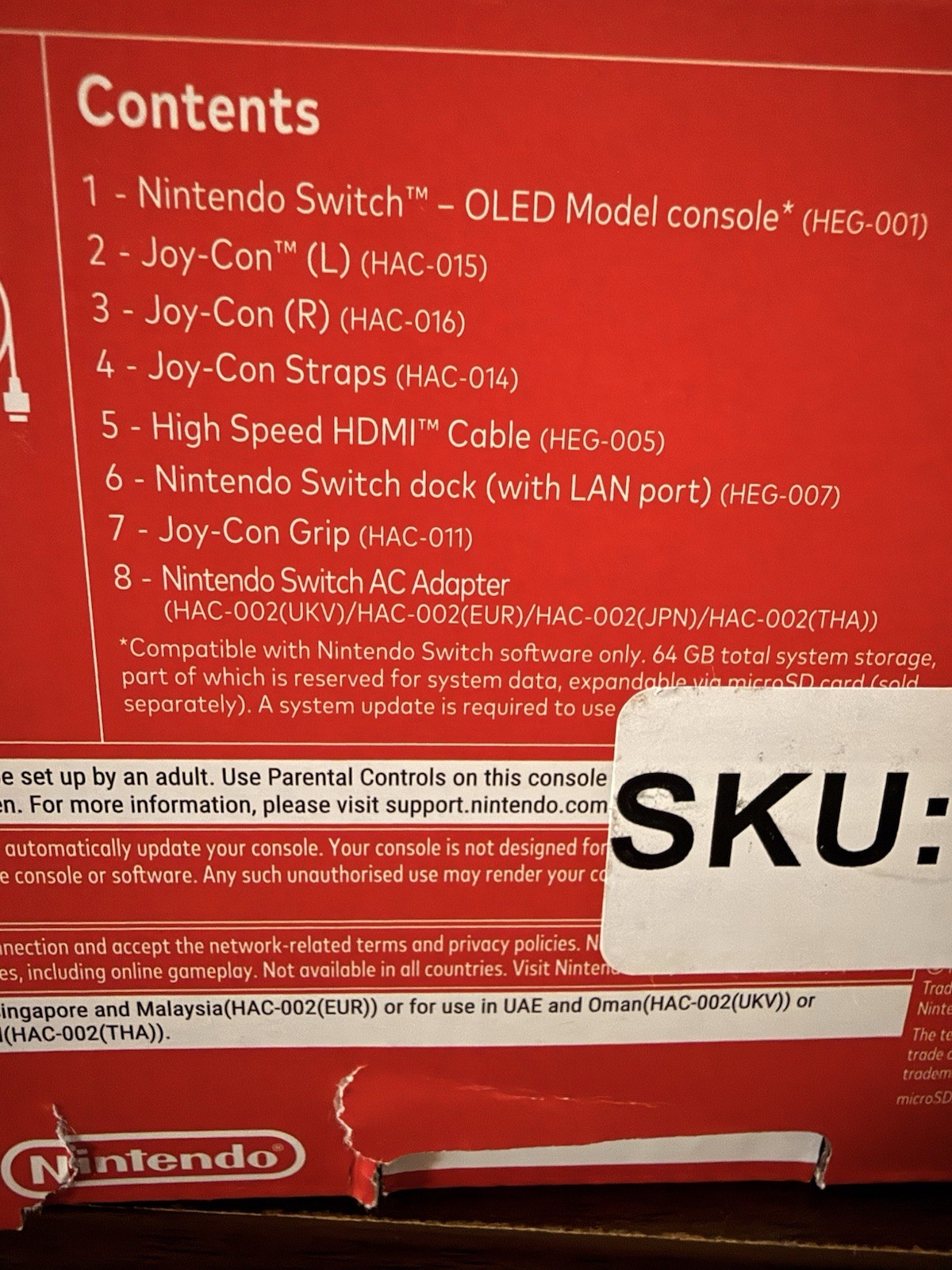 Nintendo Switch OLED Model Console White 64GB Dock LAN Joy-Con HDMI