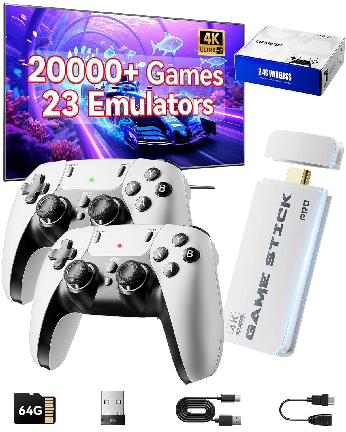 2026 Upgraded Retro Gaming Console, Retro Game Stick, 4K HD HDMI TV Game Stick,