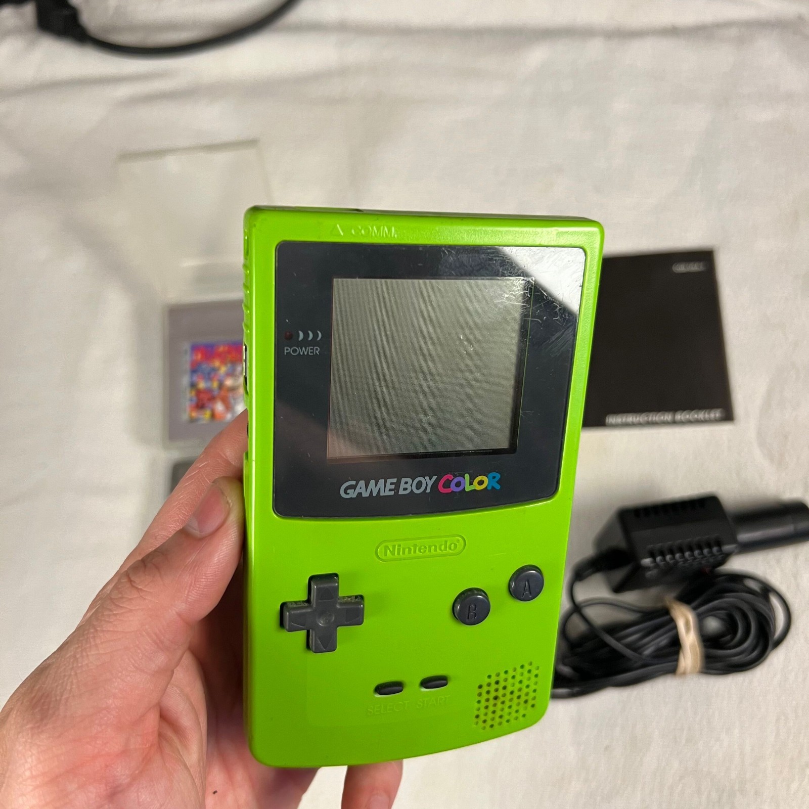 Nintendo Game Boy Color Kiwi Green CGB-001 GBC + Charger Manual Dr. Mario Tom &