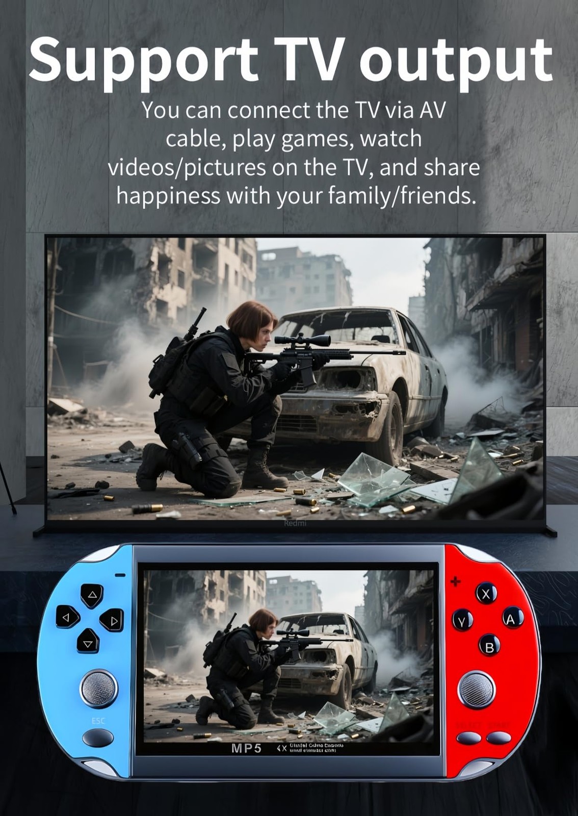 JXD Colorful Retro Video Game Console 4.3 inch Sreen 8GB Built-in 3000 Games Han