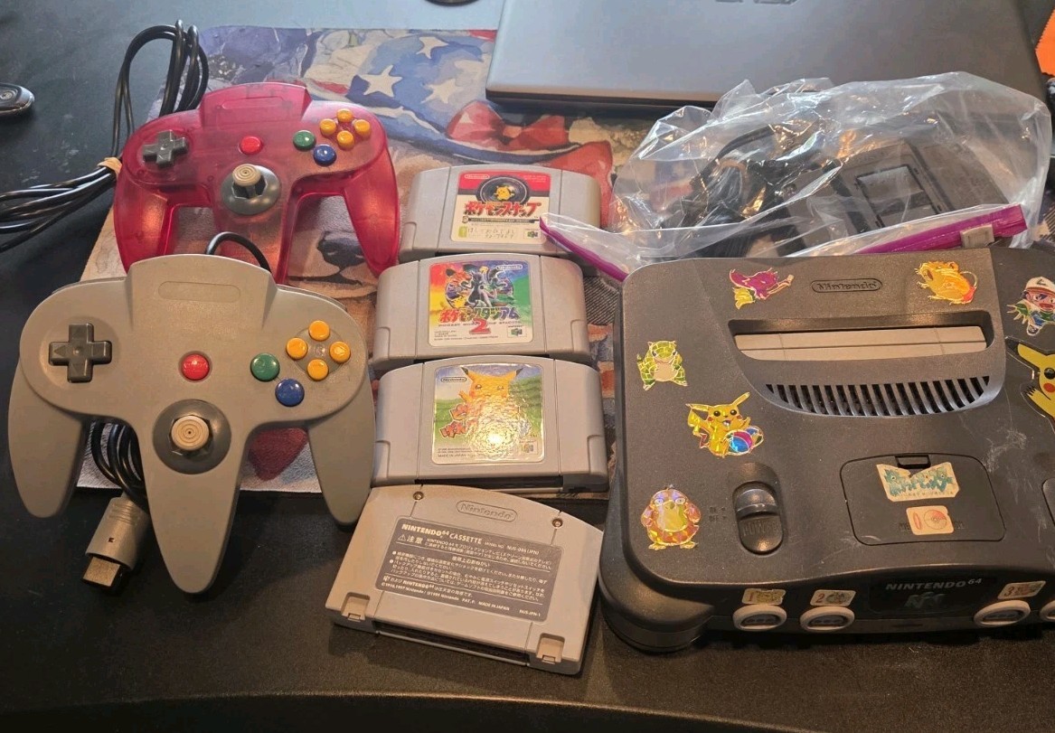 Nintendo 64 N64 Black Console NUS-001 JPN Tested 4 Games 2 Controllers & Cables
