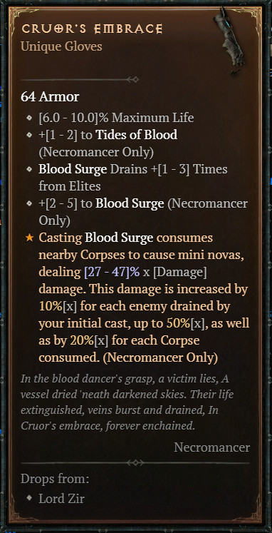 DIABLO 4🔥NEW SEASON🔥‍‍‍‍‍‍Unique Items‍ ‍‍‍‍‍‍‍‍‍‍Cruor’s Embrace
