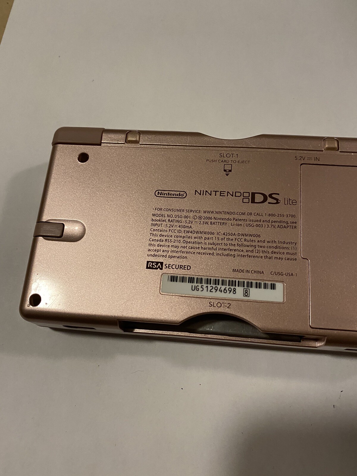 Nintendo DS Lite Metallic Rose Handheld System For Parts And Repair Unit