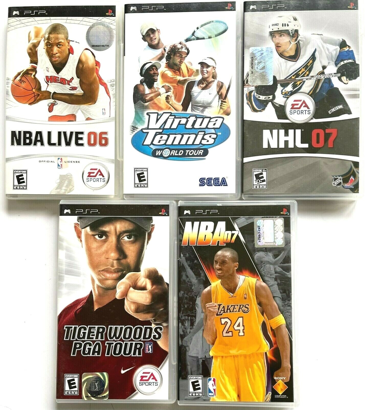 SONY PSP 2001 SLIM PIANO BLACK HANDHELD CONSOLE BUNDLE & 5 COMPLETE SPORTS GAMES