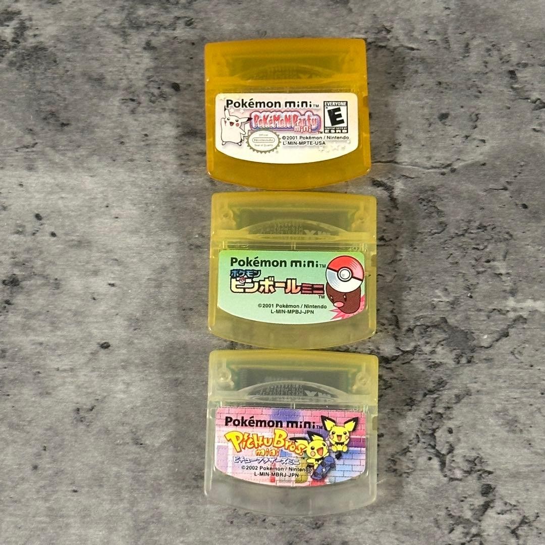 Nintendo Pokémon mini Console Clear + 3 Games Pichu Bros Party Pinball Tested