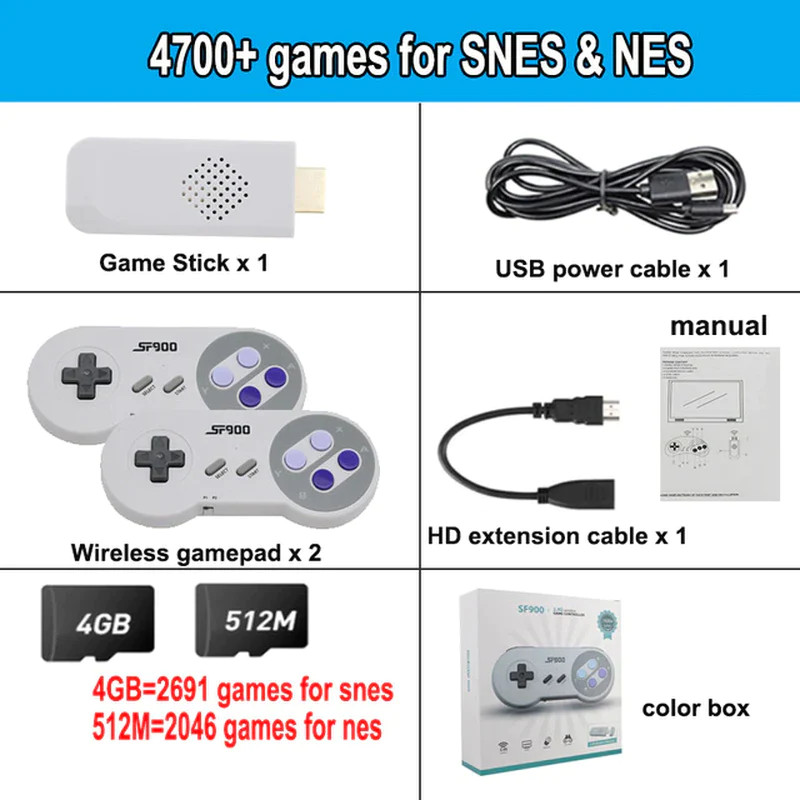 SF900 Retro Game Console HD Video Game Stick with 1500 Games for SNES Wireless C