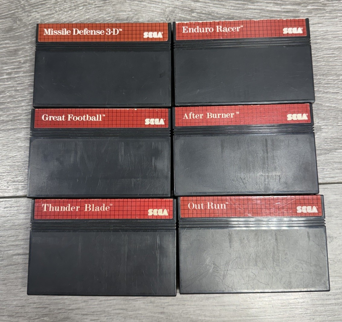 Sega Master System Power Base Console + Controller AC & RF + 6 Games Bundle Lot