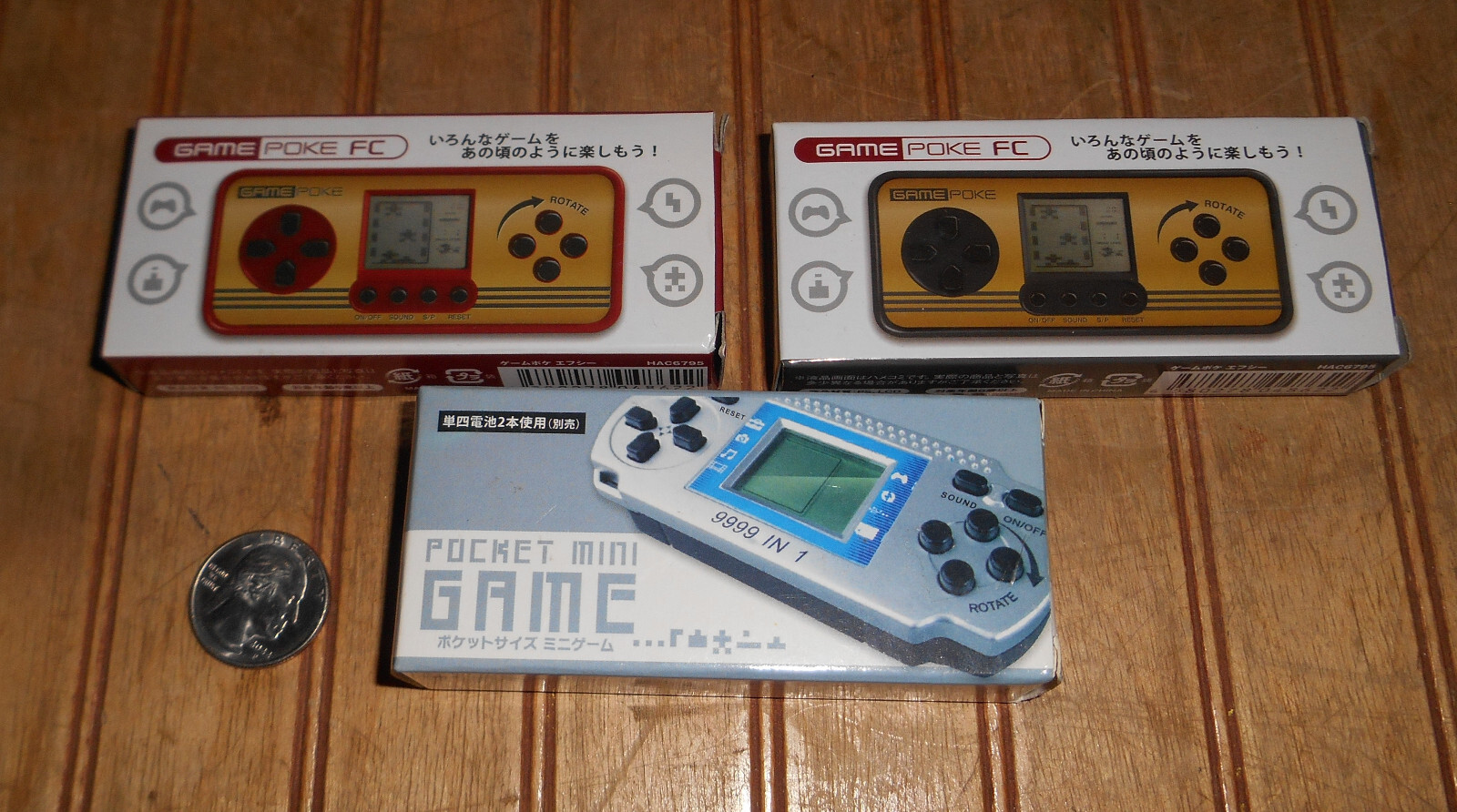 3 Pocket Mini Game & POKE FC 4″ Hand Held Game Consoles New in Box Green/Brown