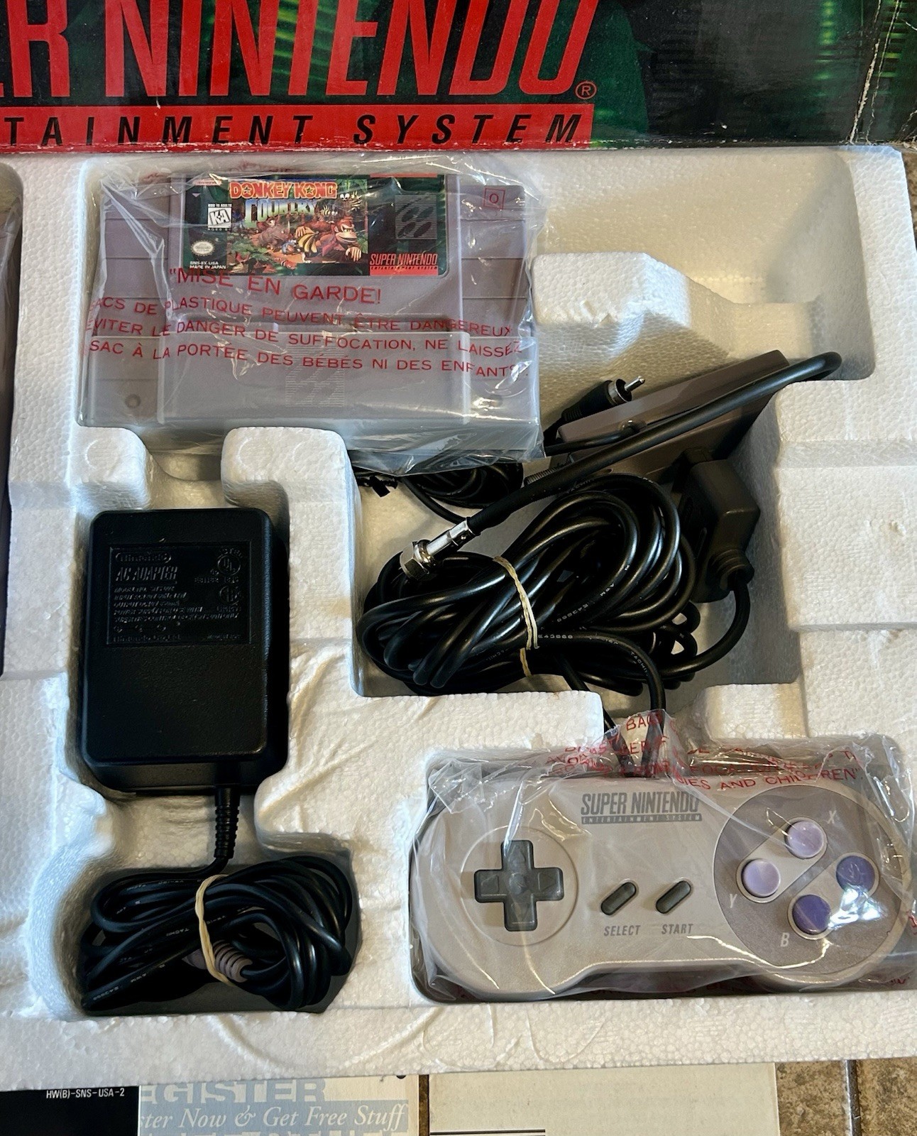 Super Nintendo SNES CIB Donkey Kong Console Bundle Matching Serial NR Mint RARE