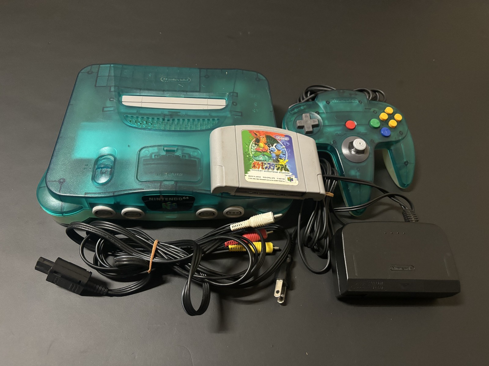 Nintendo 64 N64 Console Clear Blue Controller Pokemon Stadium 0 Tested Working