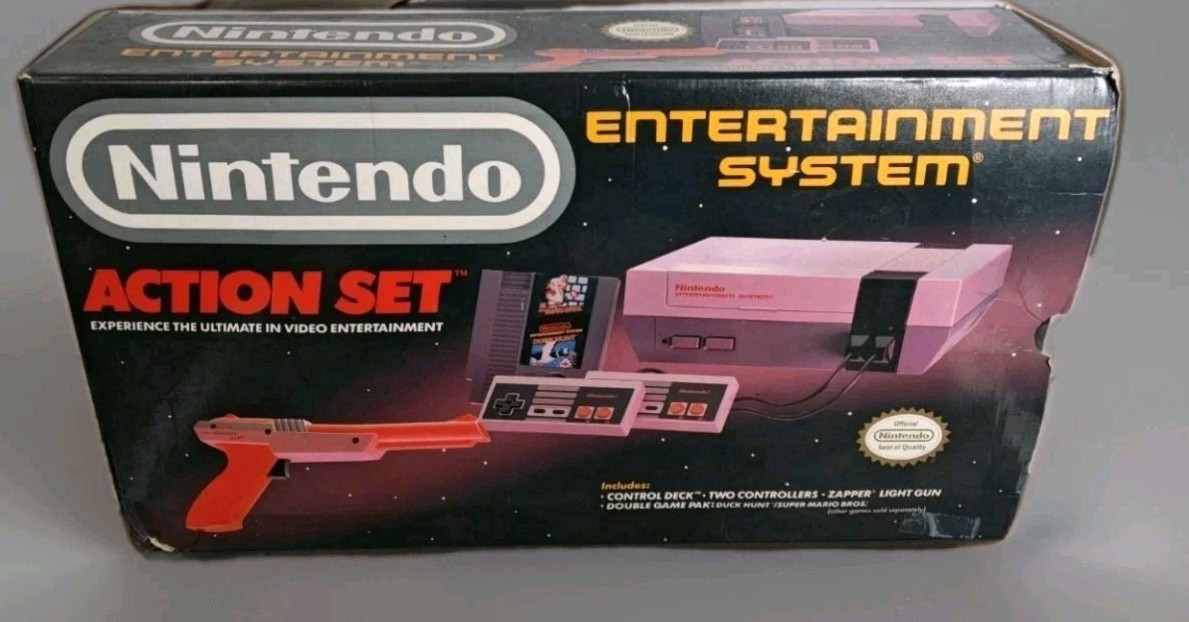 Nintendo NES Console with Original Box, Zapper, Controllers, Instructions, Cords