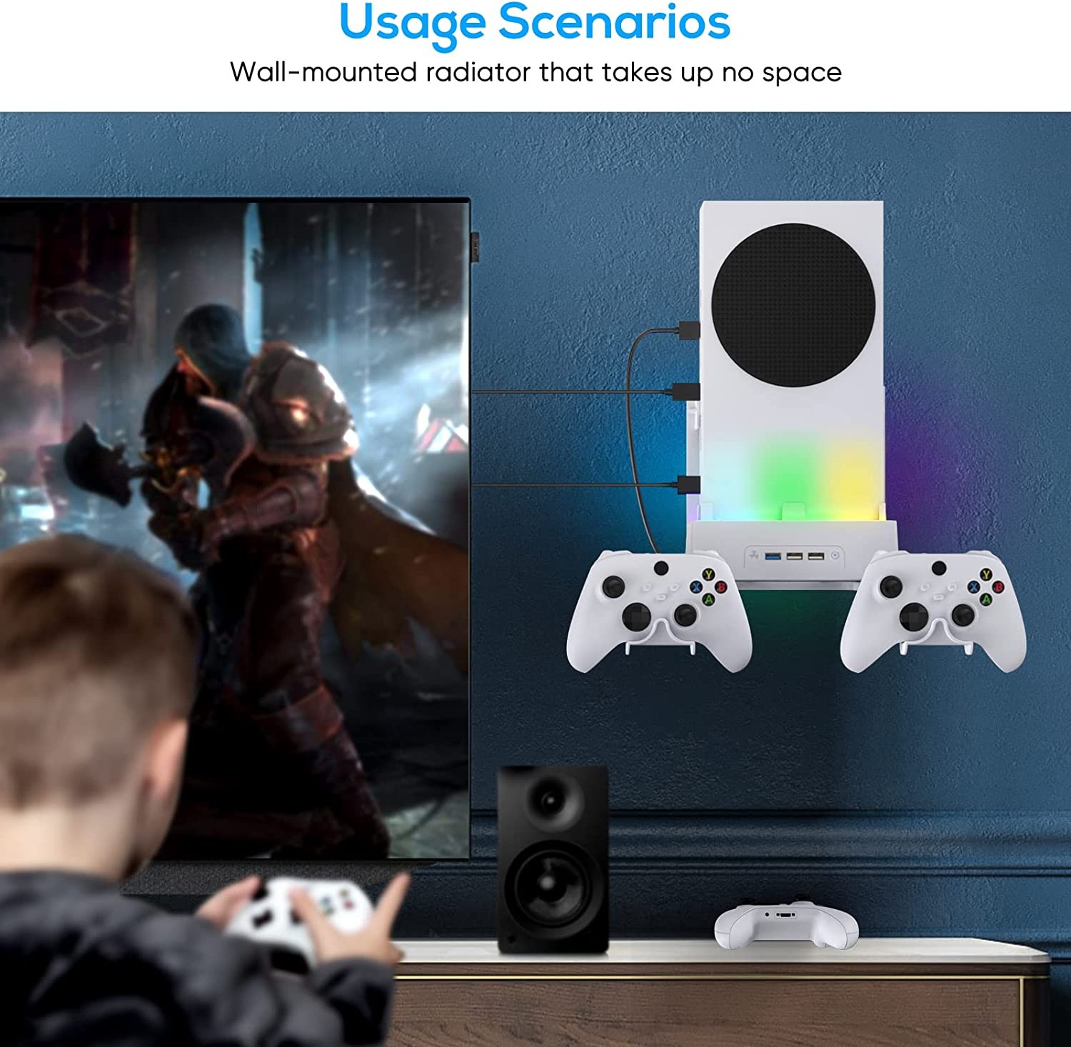 For Xbox Series S Controlle Wall Mount Holder Bracket with Dual Cooling Fan