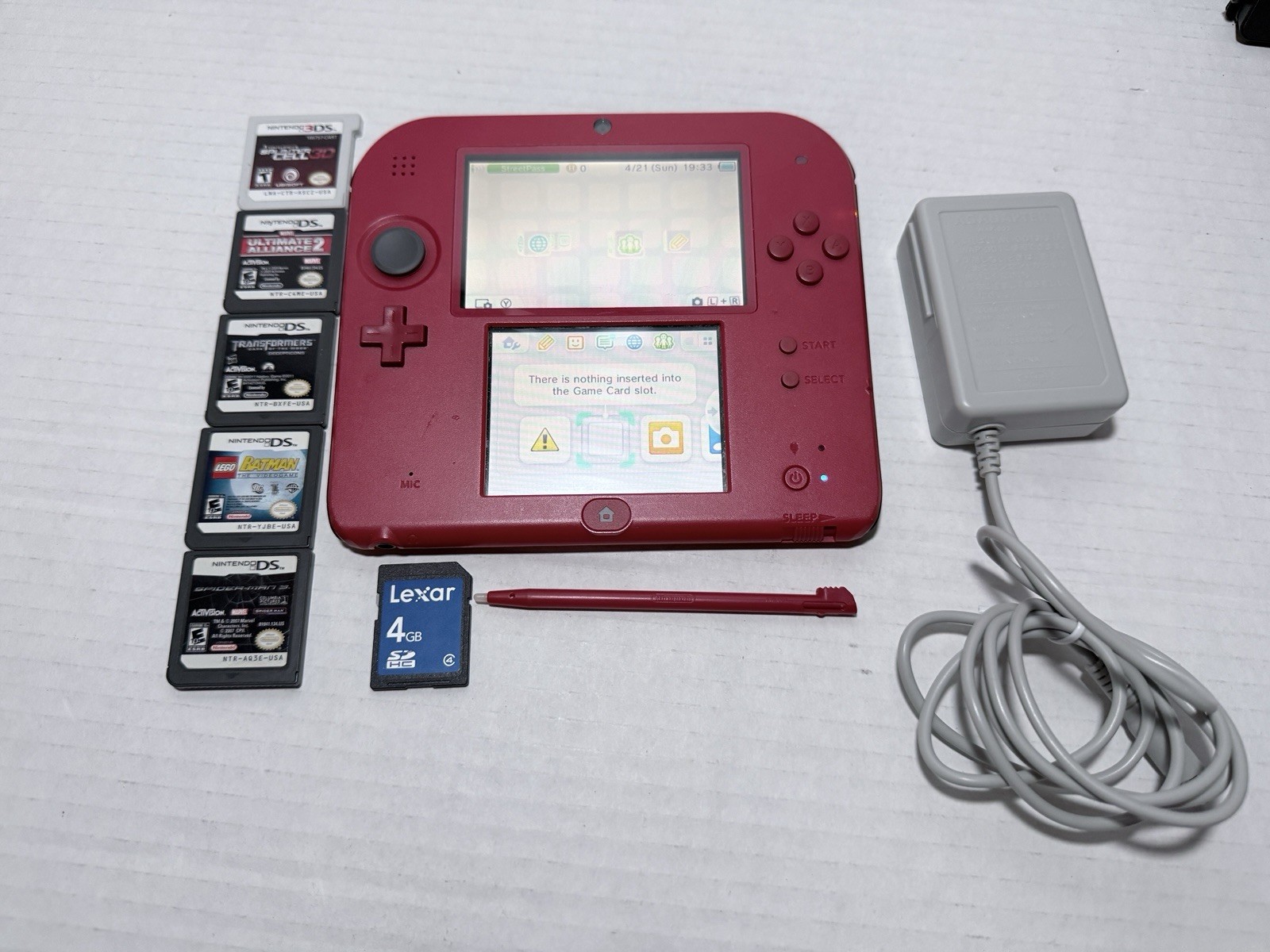 Nintendo 2DS Handheld Game Console Crimson Red/Black – 5 Games Bundle 4GB SD