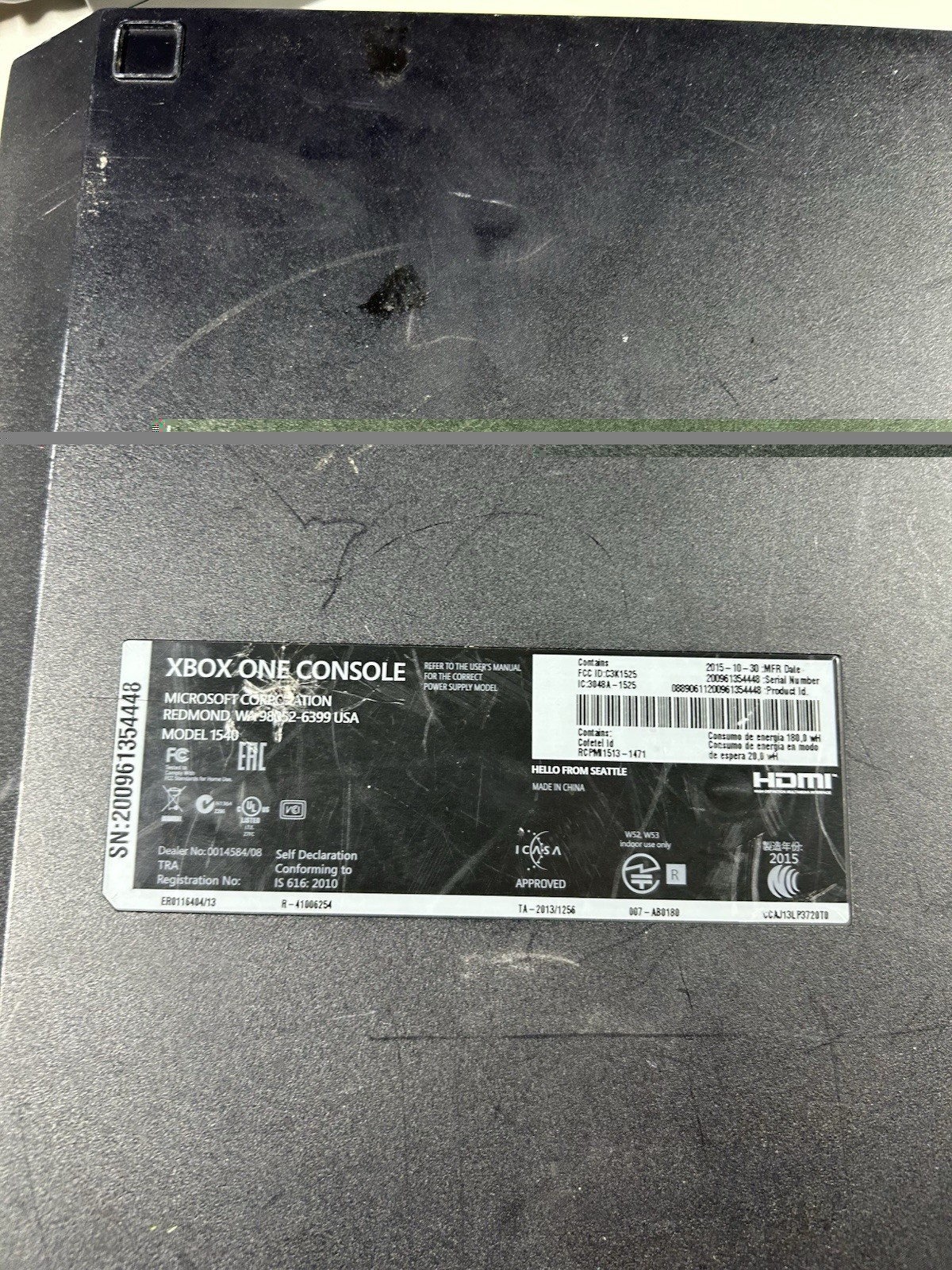 Microsoft Xbox One Model 1540 500GB- Console & Non-OEM Power Cord Tested Works