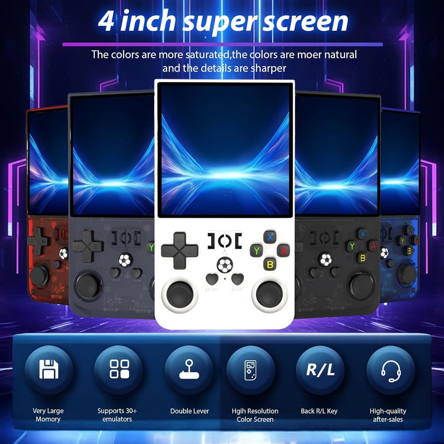R36MAX Portable Arcade 4.0 IPS 64GB Transparent Purple