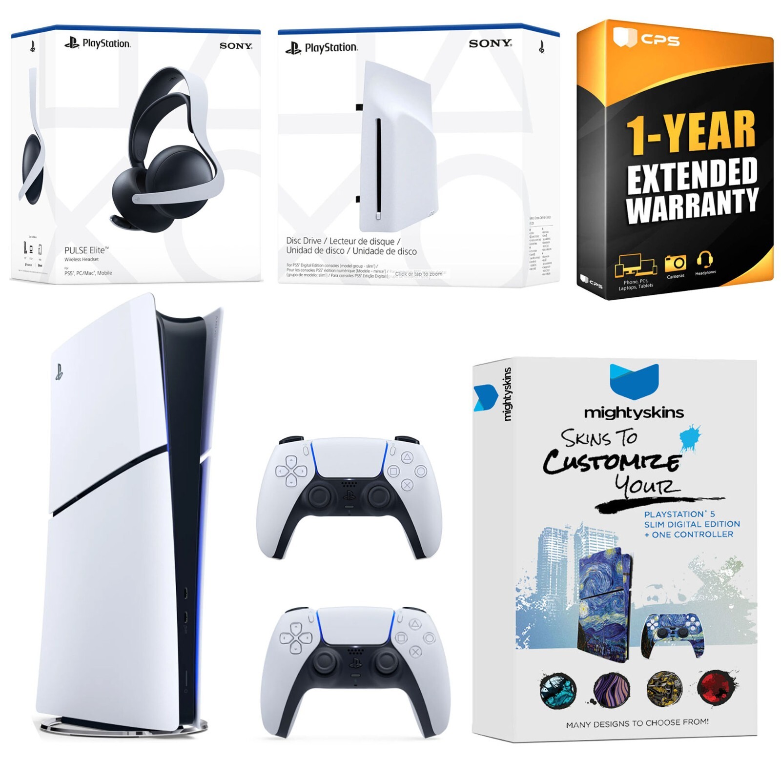 Sony PS5 Slim Digital + Disc Drive + Pulse Elite Headset + Extra Controller