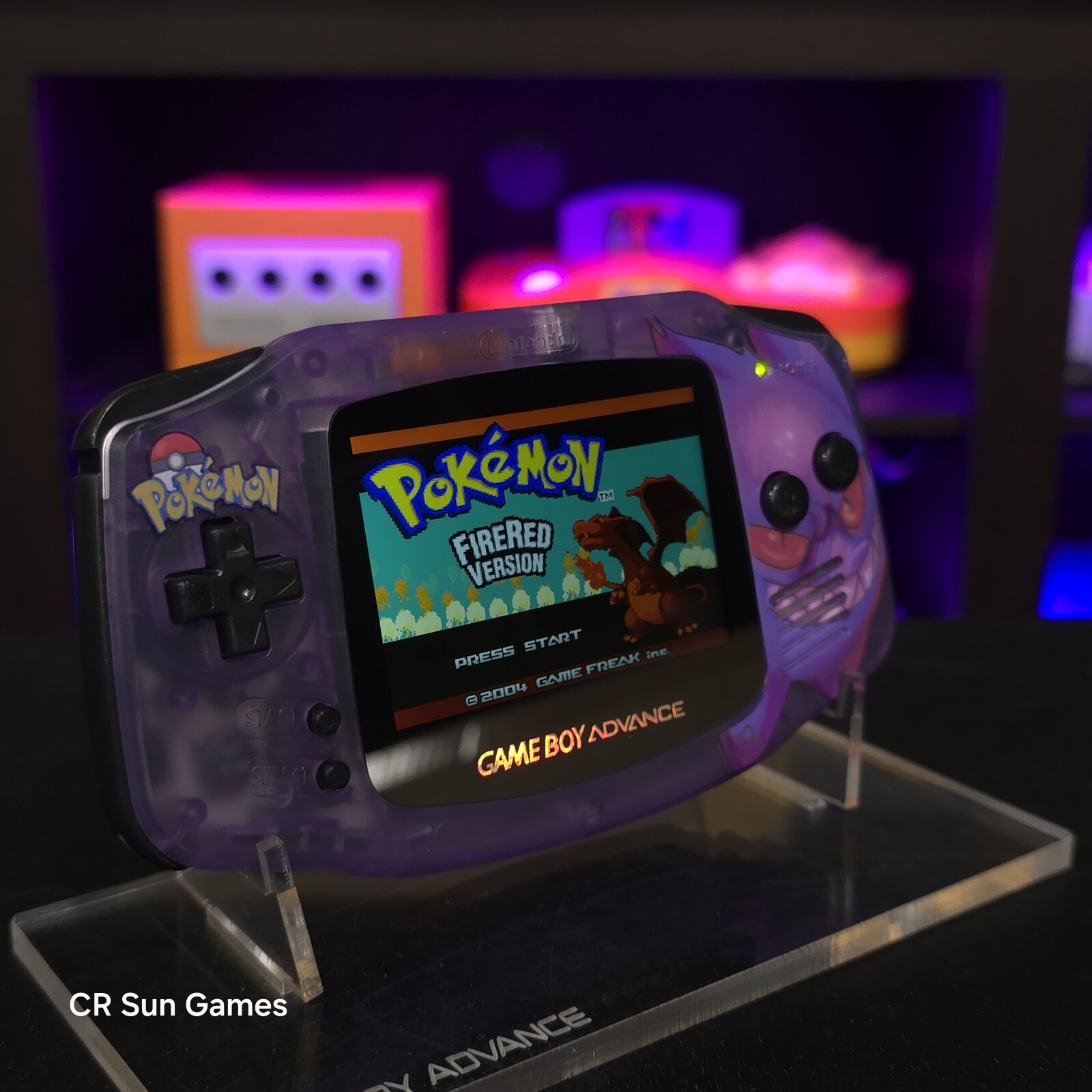 Gengar Purple Game Boy Advance GBA iPS LCD USB-C 1800 mAh Rechargeable Battery