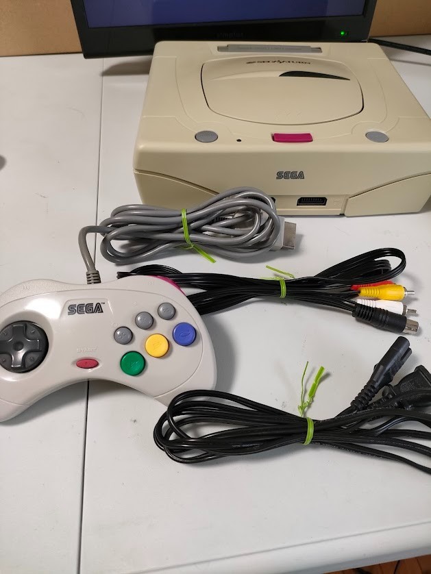 SEGA Saturn Console Complete Set 2 Gray Controllers + 2 Games Tested Japan Used