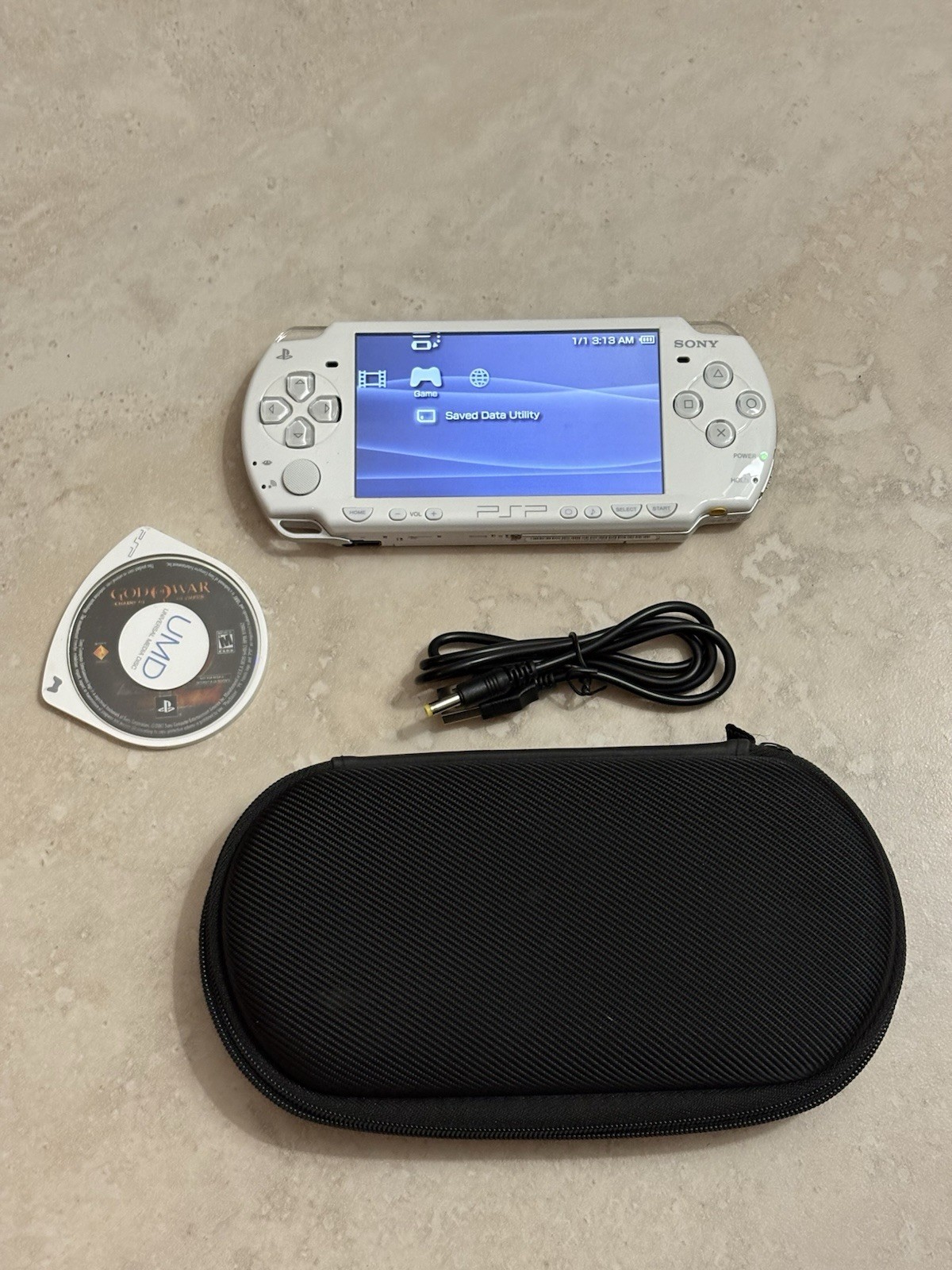 Sony PSP White Wi-Fi Handheld Console with Darth Vader Decal With God Of War UMD