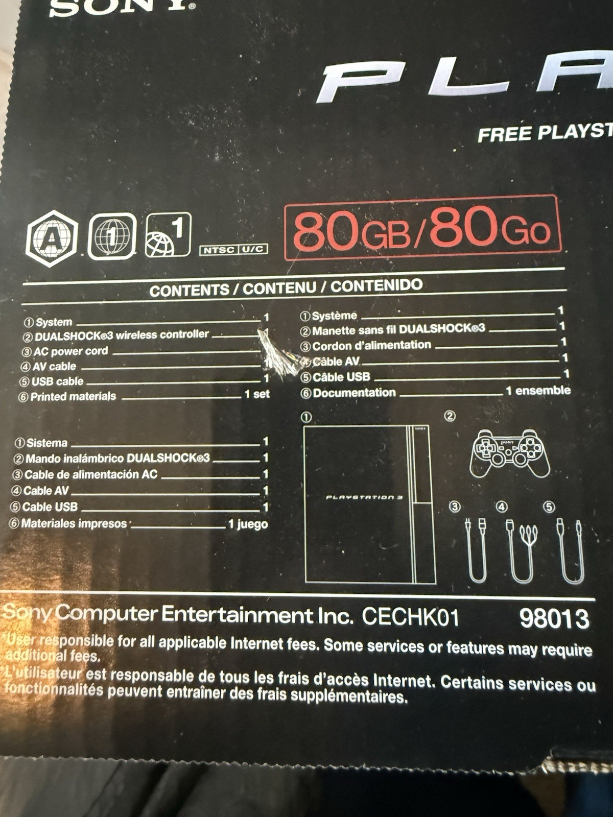 Sony PlayStation 3 PS3 Black 80GB Powers On-Shuts Off Org. Box, Controller -READ