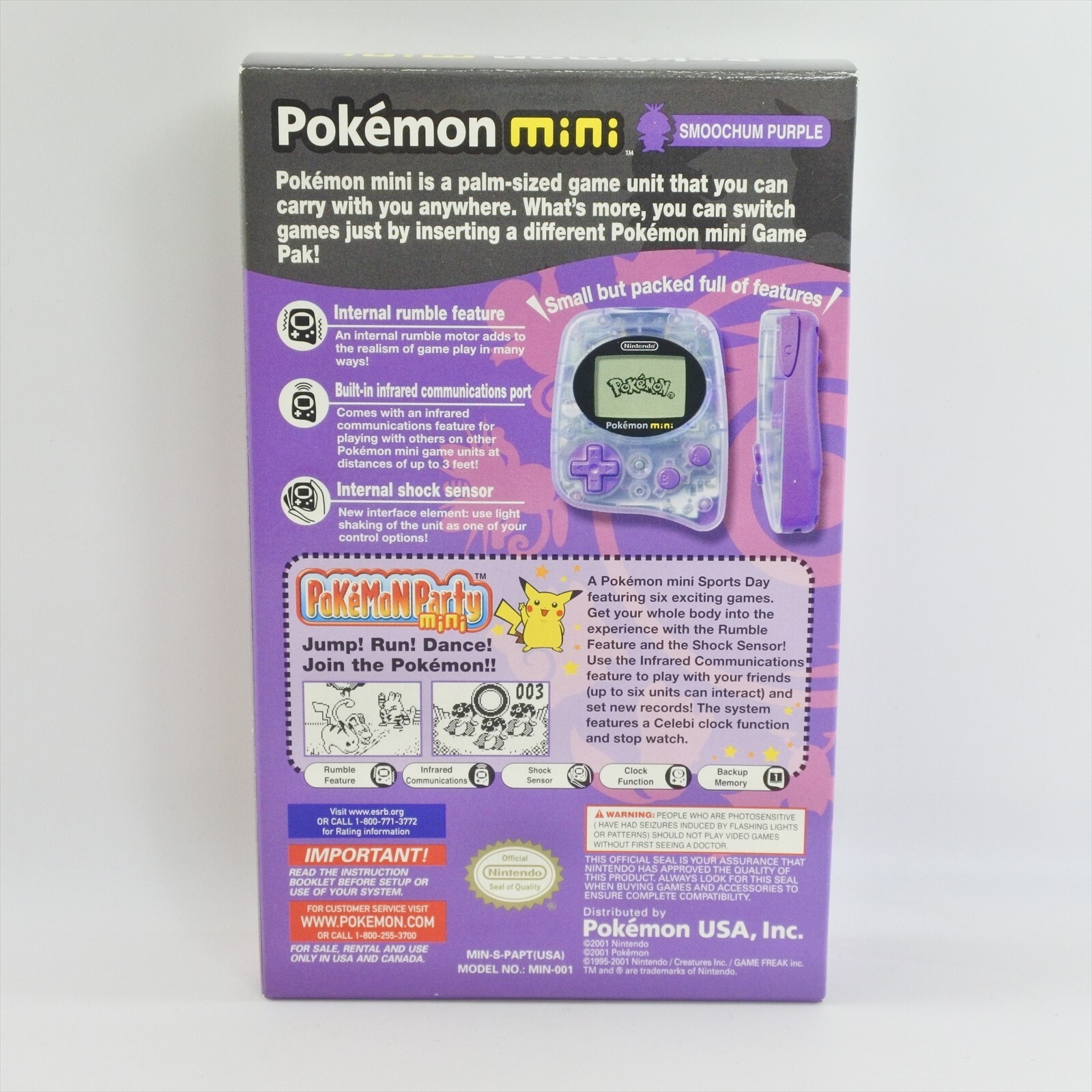 Pokemon Mini SMOOCHUM PURPLE Console MIN-001 US Version Boxed 1817 Nintendo