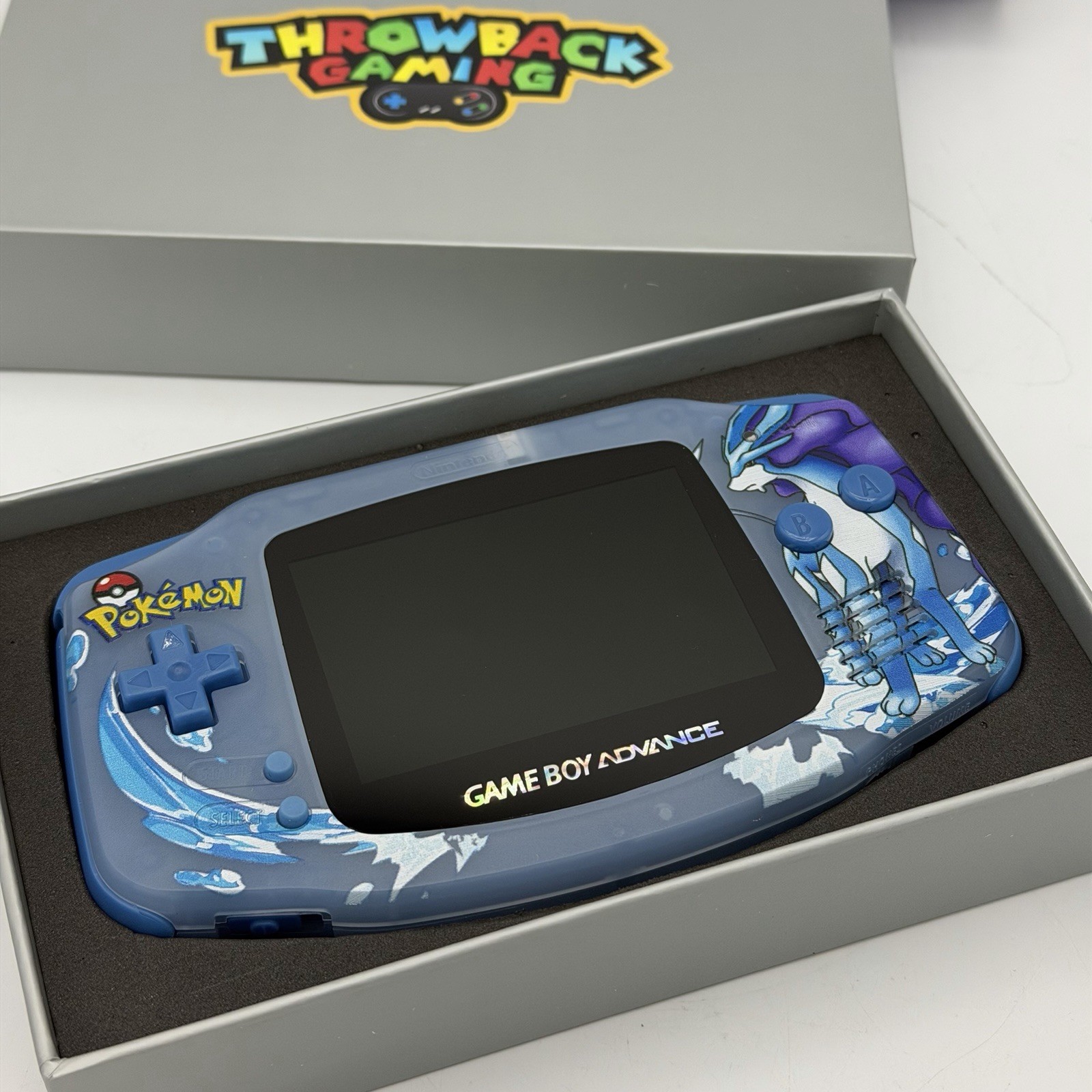 Game Boy Advance GBA Custom IPS Backlit Screen UV Printed Suicune Pokemon Boxed