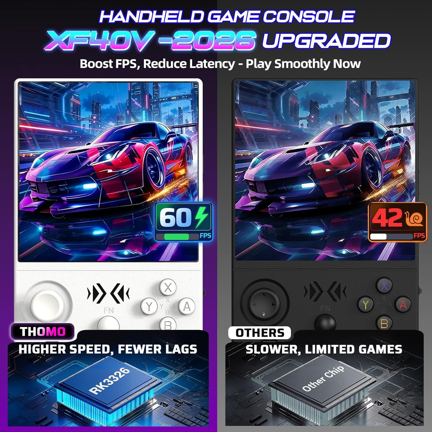 XF40V Retro Handheld Game Console with 2X Detachable Joysticks – 4.0 Inch IPS HD