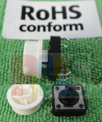 10, White Push Button Switch Momentary Tact & Caps