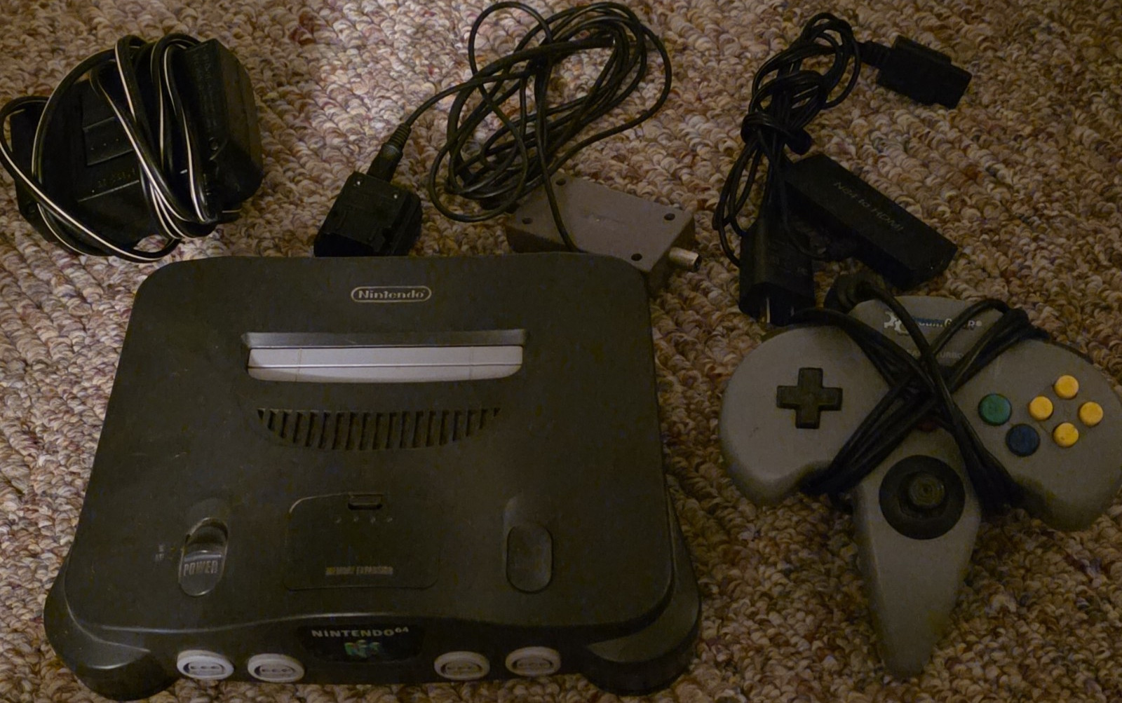 Nintendo 64 Home Console Black Gray with Controller HDMI Adapter