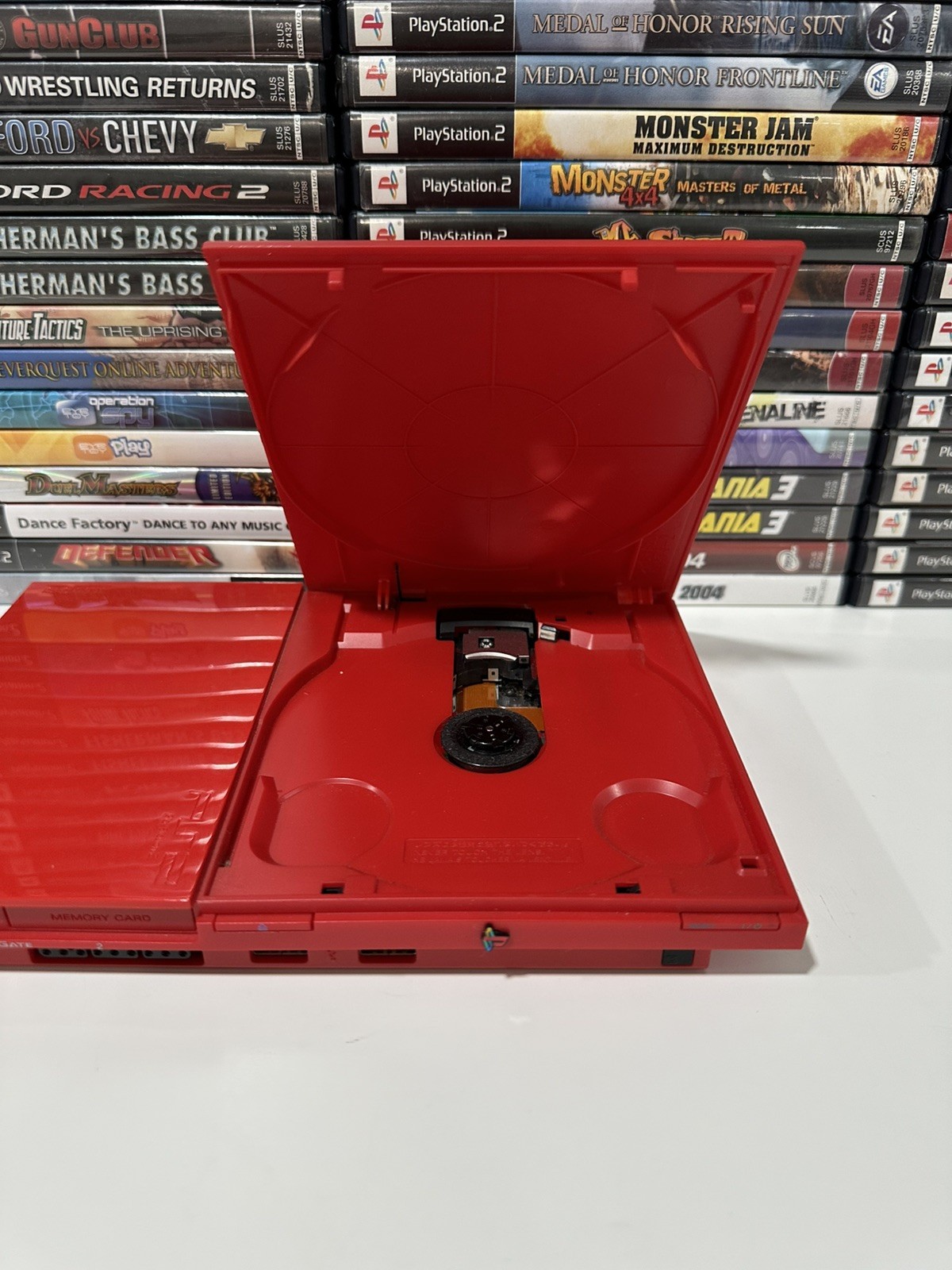 Sony PlayStation 2 Slim Cinnabar Red OEM Bundle– Tested, Ready to Play + 2 Games