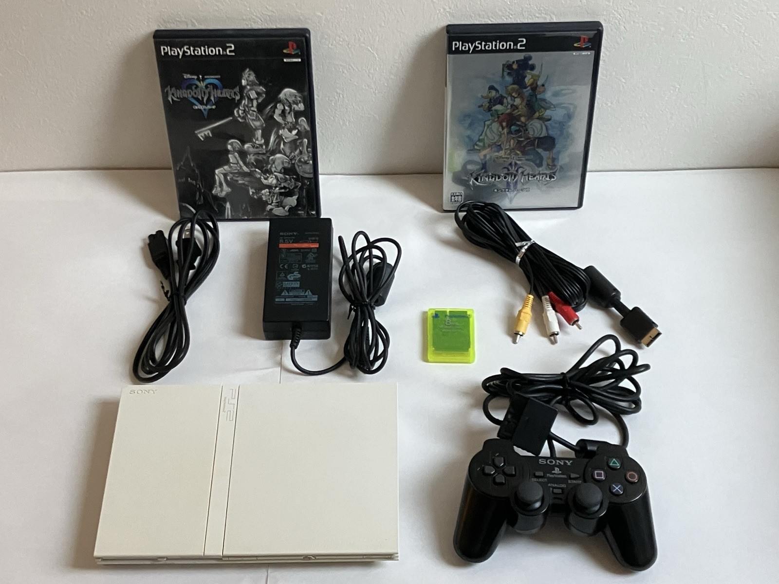 Sony PS2 Slim White SCPH-70000 Console NTSC-J Bundle Kingdom Hearts Ⅰ Ⅱ Tested