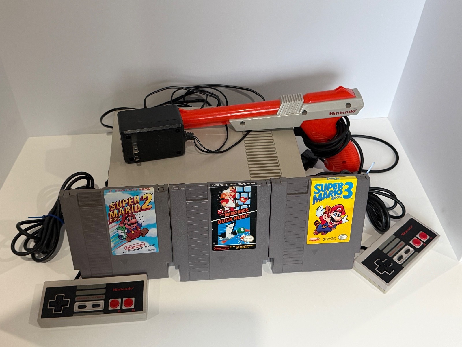 Original NES Console Bundle Cleaned OEM 72 Pin Controllers Zapper Mario/Duckhunt