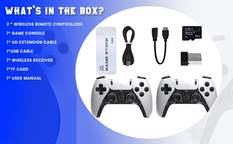 4K 64G HDMI TV Video Game Stick M15 Gaming Console Gamepad 2 Wireless Controller