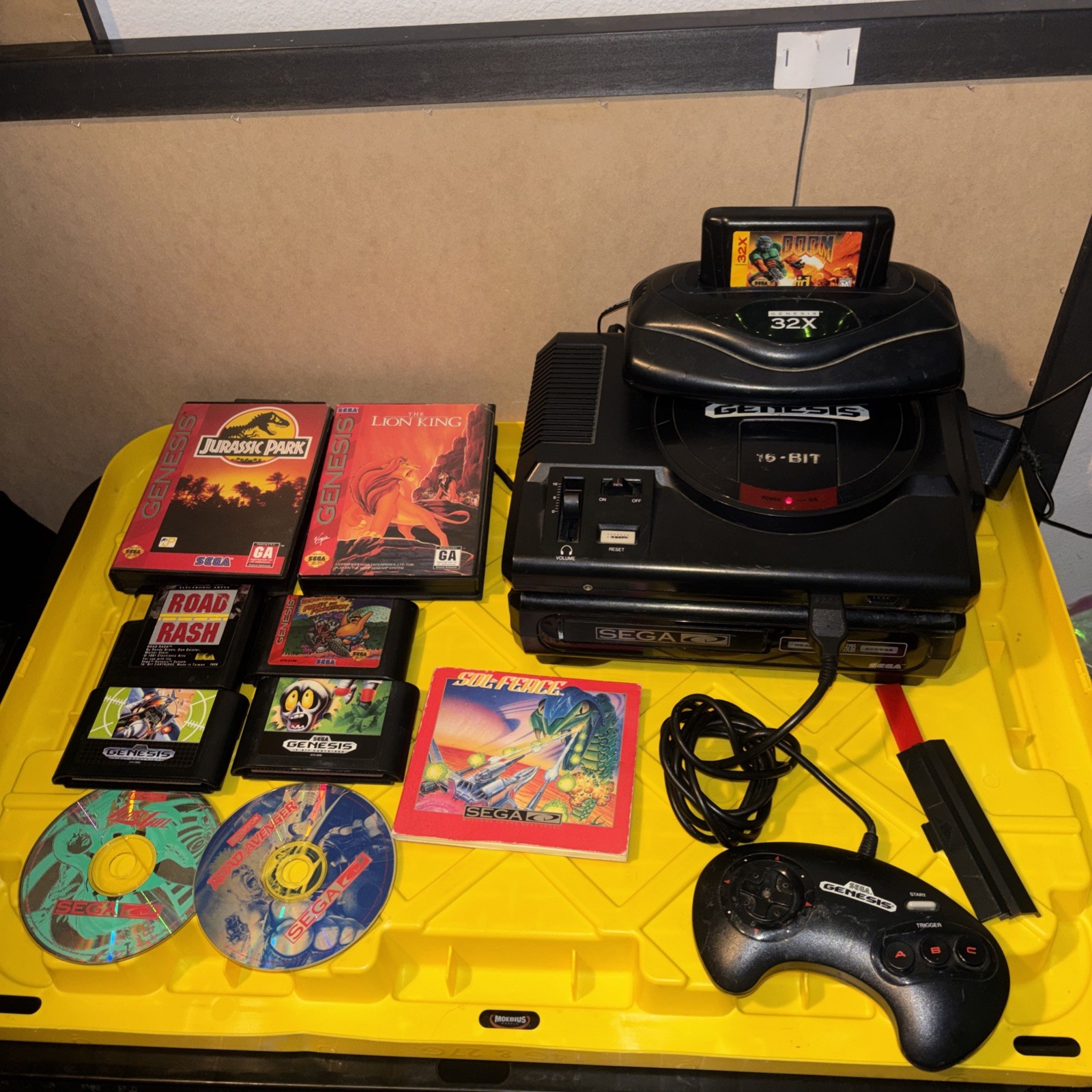 SEGA Genesis TOWER OF POWER: Sega CD Model 1 & 32X w/ Doom. 10 games
