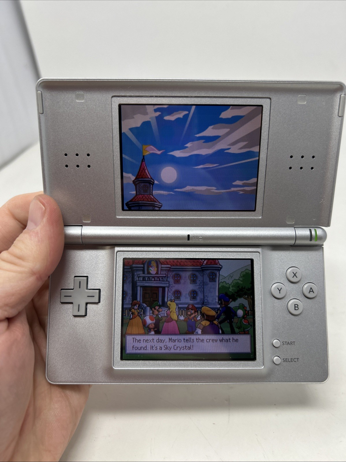 Nintendo DS Lite Silver Handheld System w/ Mario Party, Mario Kart & Brain Age