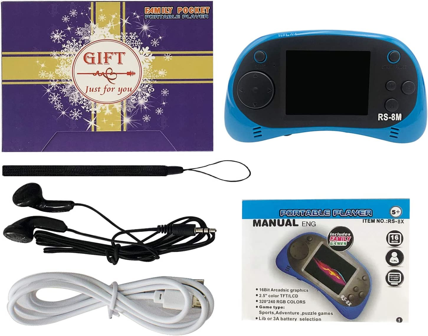 16 Bit Kids Handheld Games Built-In 220 HD Video Games, 2.5 Inch Portable Game