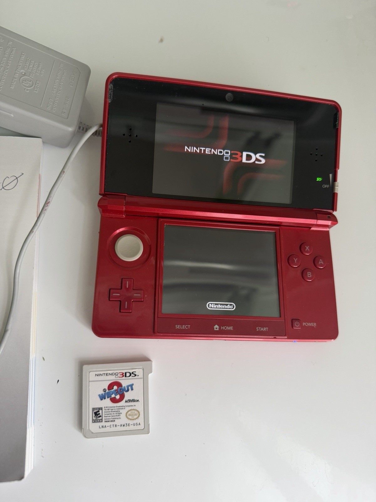 Nintendo 3DS CTR-001 Handheld Gaming Console Flame Red Charger Stylus SD Tested!