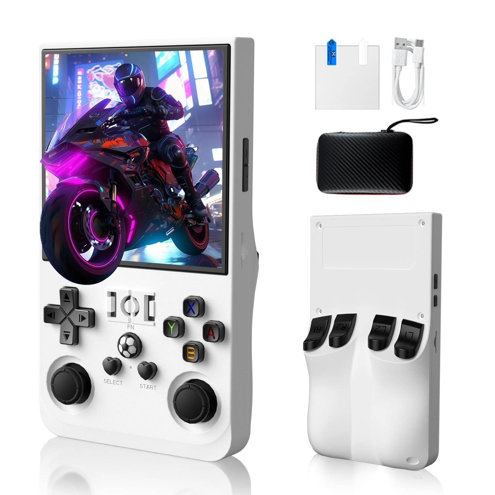 R36MAX Handheld Game Console, Built-in 4000mAh Battery, 4K HD 4″ IPS Glass Sc…