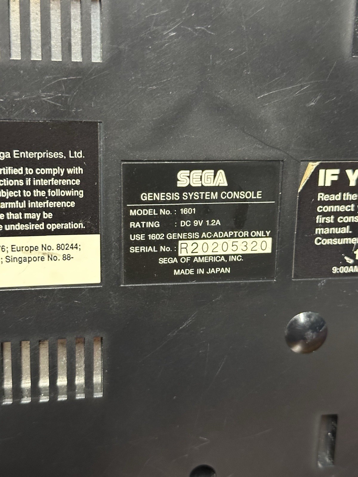 Sega Genesis 16-Bit Console Gaming System Only Black 1601