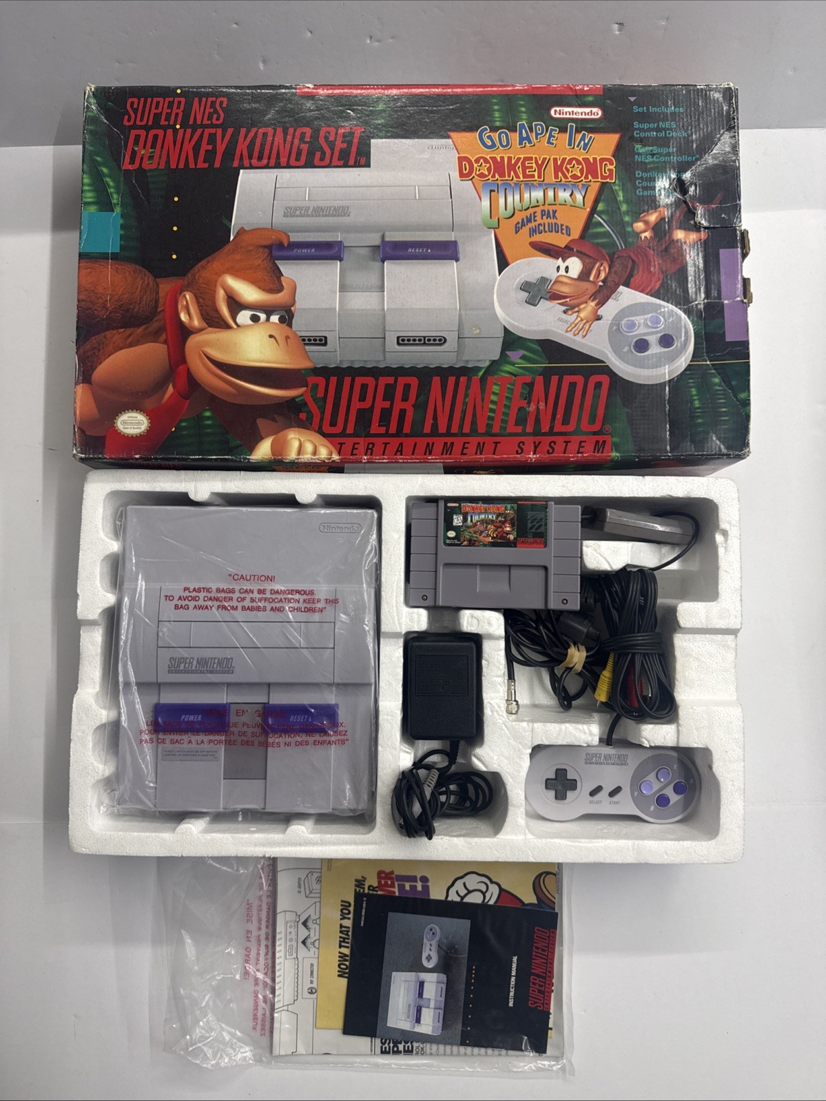 SNES – Super Nintendo Donkey Kong Country Set Console Almost Complete In Box