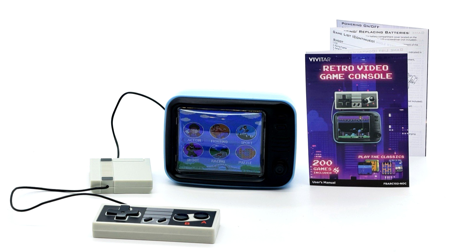 Vivitar Retro Mini Console 200 Games – Tested – Batteries + Tiny Tool Included
